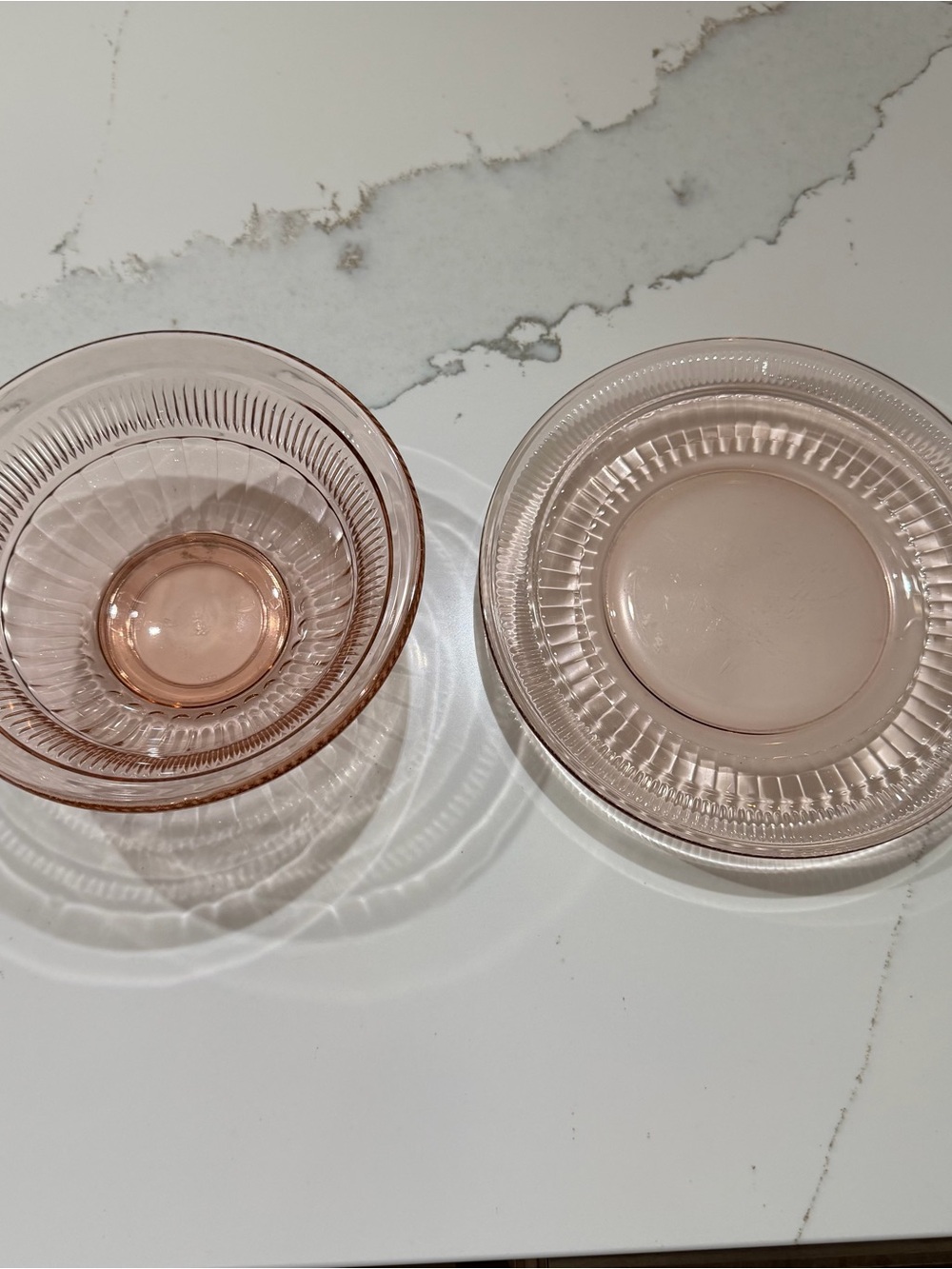 Vintage Anchor Hocking Pink Pressed Glass Bowl and Plate Set